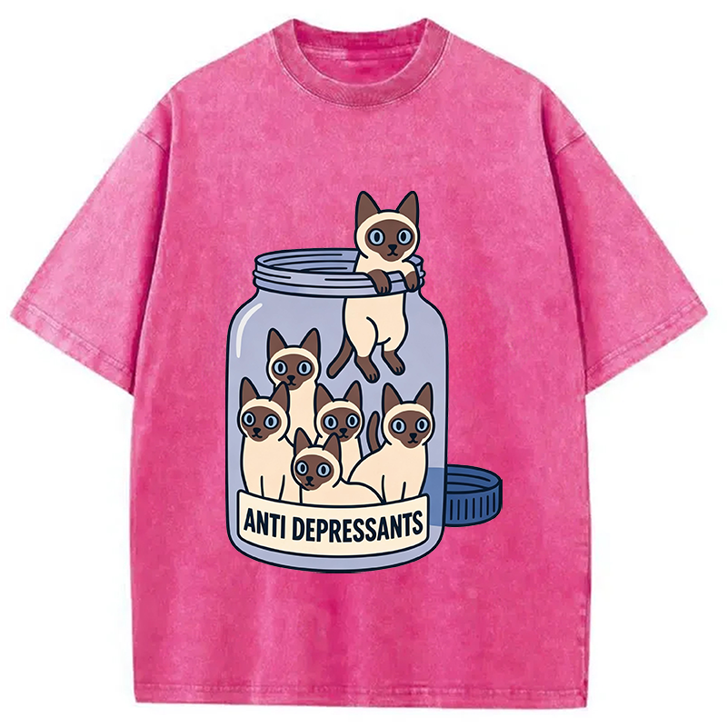 Modecanvas Cute Siamese DTG Printing Washed T-Shirt