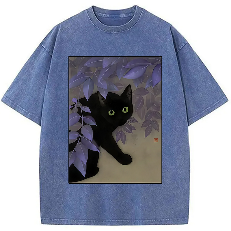 Modecanvas Cat Under The Flowers Washed T-Shirt