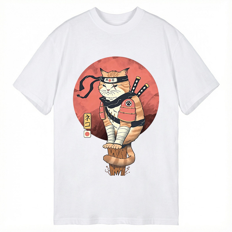 Modecanvas Bloodmoon Samurai Cat DTG Printing Classic T-Shirt-modecanvas