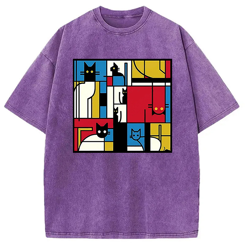 Modecanvas Abstract Cat Washed T-Shirt