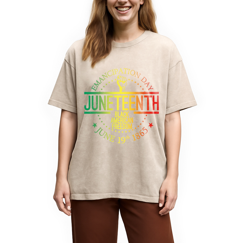 Modecanvas Juneteenth Independence Day DTG Printing Washed T-Shirt