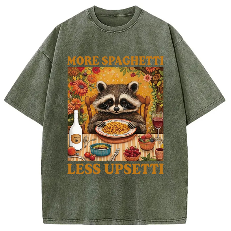 Modecanvas More Spagetti Less Upsetti Raccoon DTG Printing Washed T-Shirt
