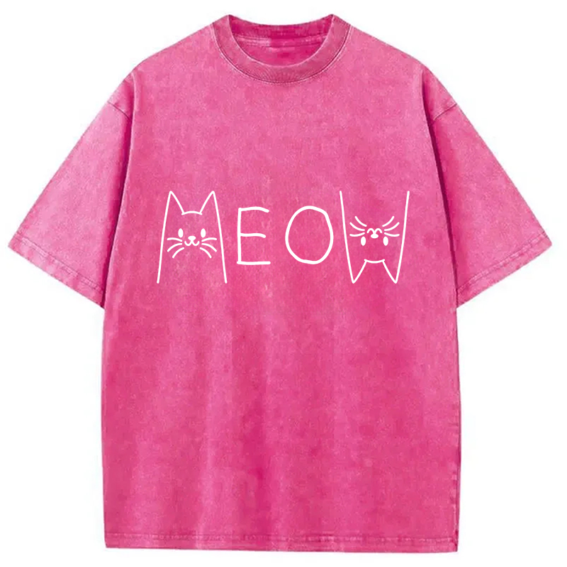 Modecanvas Meow Cat Meme DTG Printing Washed T-Shirt