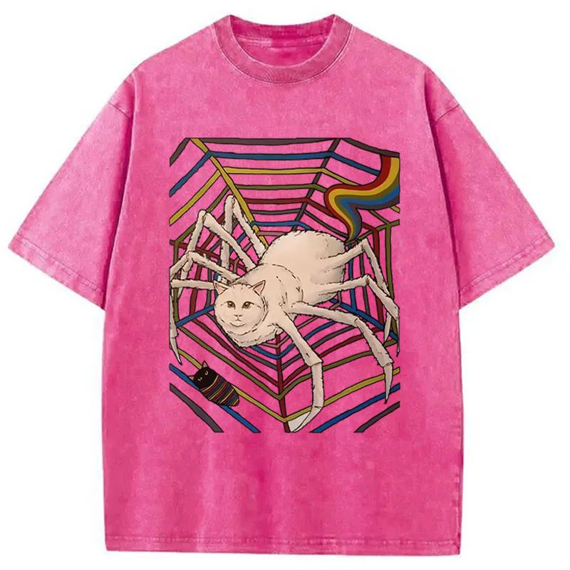 Modecanvas Funny Spider Cat Washed T-Shirt