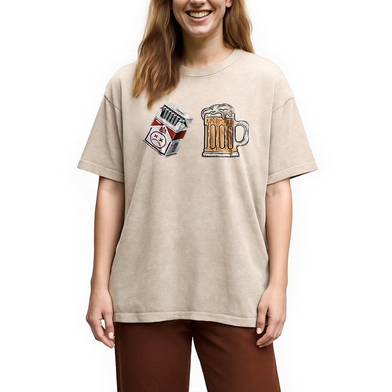 Modecanvas Cigarette and Beer Breakfast Combo Joke Washed T-Shirt