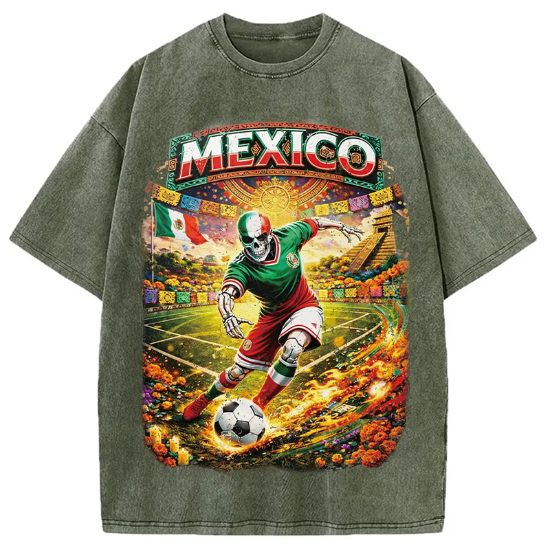 Modecanvas Mexico Skull Soccer DTG Printing Washed T-Shirt