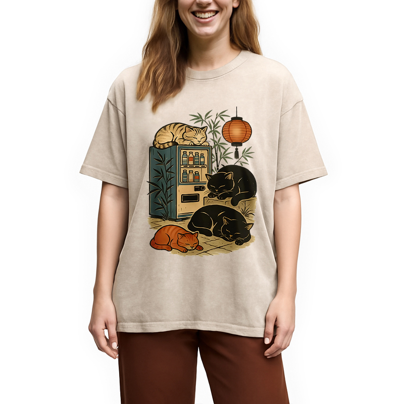 Modecanvas Japanese Vending Machine Cat Washed T-Shirt