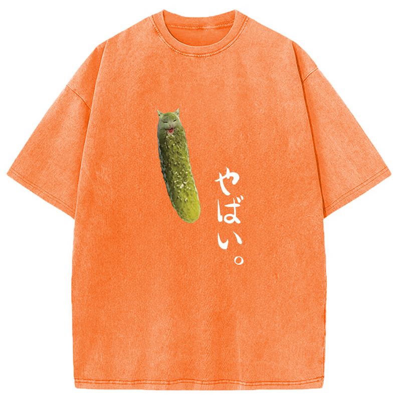 Modecanvas Yabai Pickle Cat DTG Printing Washed T-Shirt-modecanvas