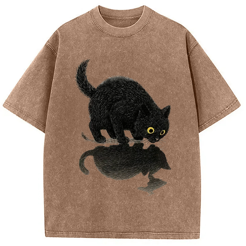 Modecanvas Cat Drinking Water Washed T-Shirt