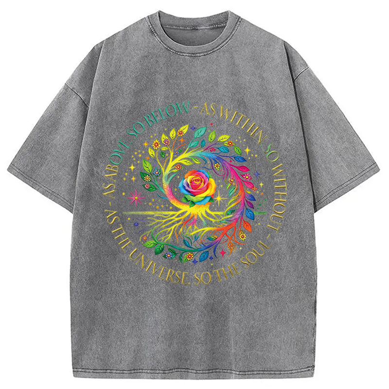 Modecanvas Rainbow Tree Cosmic Spiral DTG Printing Washed T-Shirt