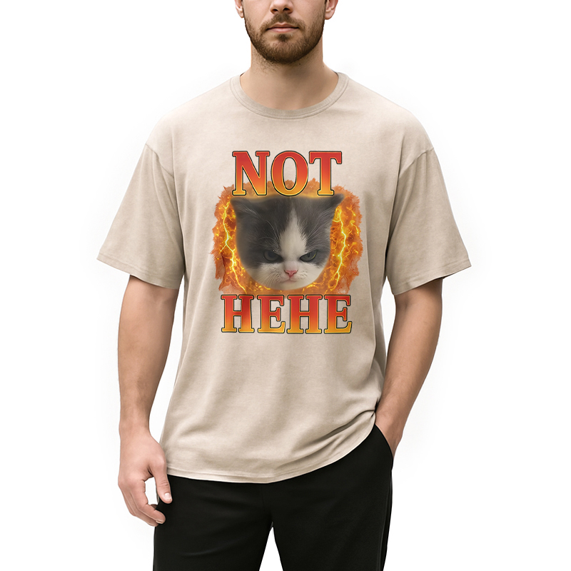 Modecanvas NOT HEHE Funny Cat Meme Washed T-Shirt