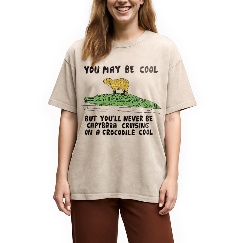 Modecanvas Cool Capybara Funny DTG Printing Washed T-Shirt