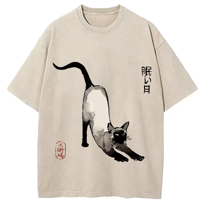 Modecanvas Japanese Siamese Cat Washed T-Shirt