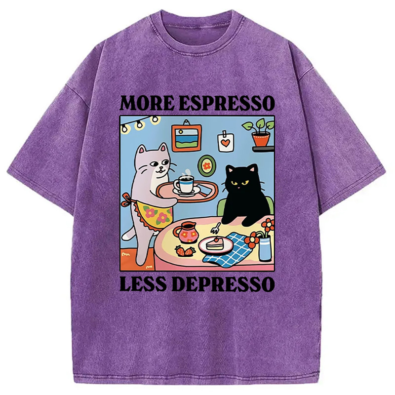 Modecanvas More Espresso Less Depresso Black Cat Kitchen Washed T-Shirt
