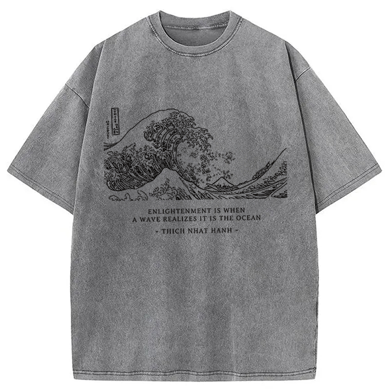 Modecanvas Enlightenment Quote Great Wave DTG Printing Washed T-Shirt