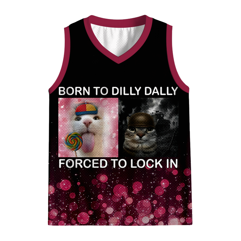 Modecanvas Born to Dilly Dally Funny Cat Meme Jersey Tank
