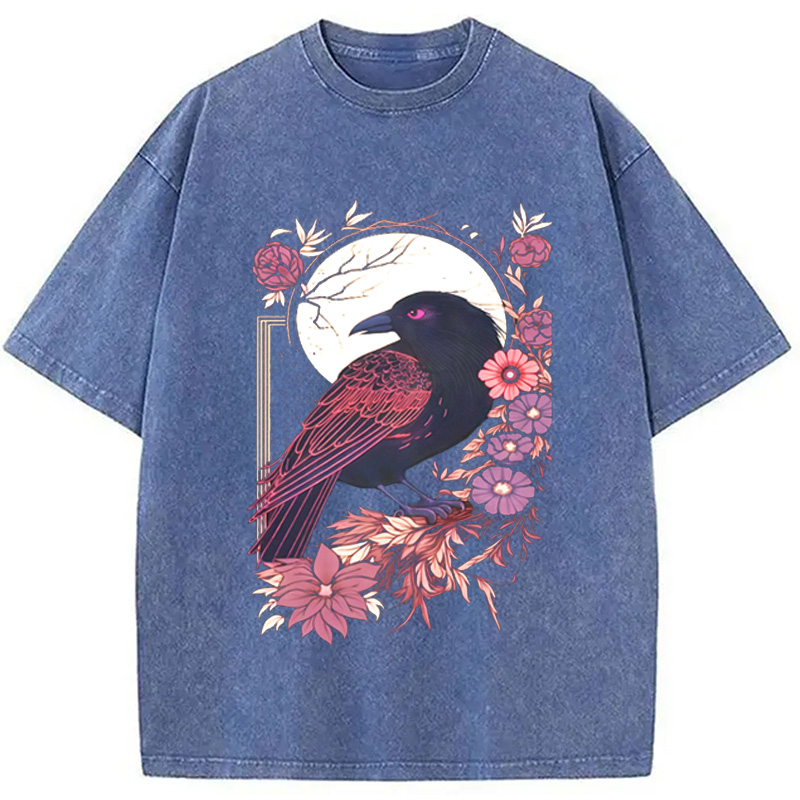 Modecanvas Goth Raven Moon Washed T-Shirt