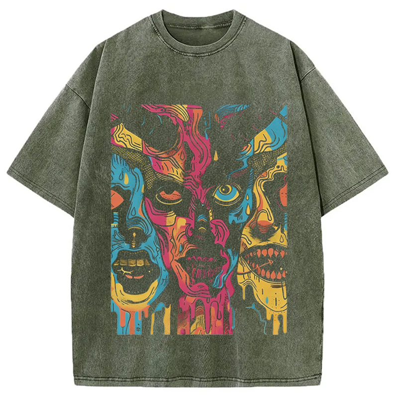 Modecanvas Creepy Horror DTG Printing Washed T-Shirt