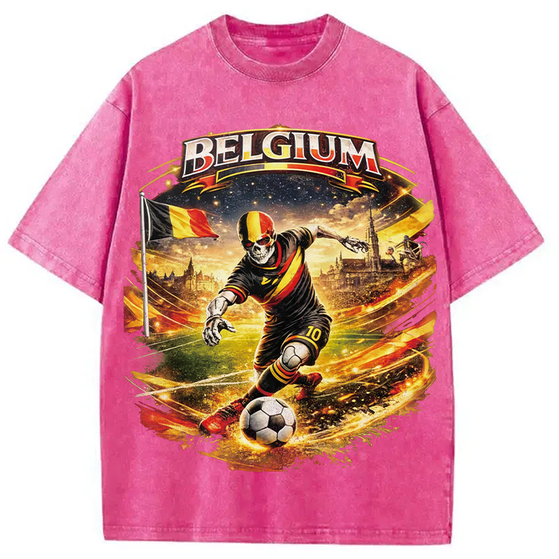 Modecanvas Belgium Soccer Skull DTG Printing Washed T-Shirt
