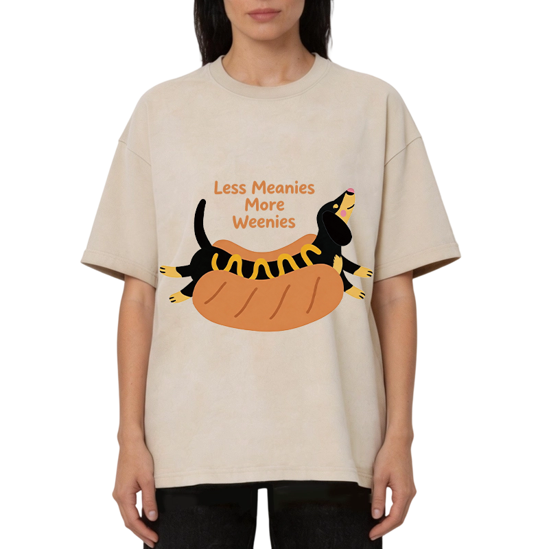 Modecanvas Positive Vibes Only With The Weenie Dog DTG Printing Washed T-Shirt