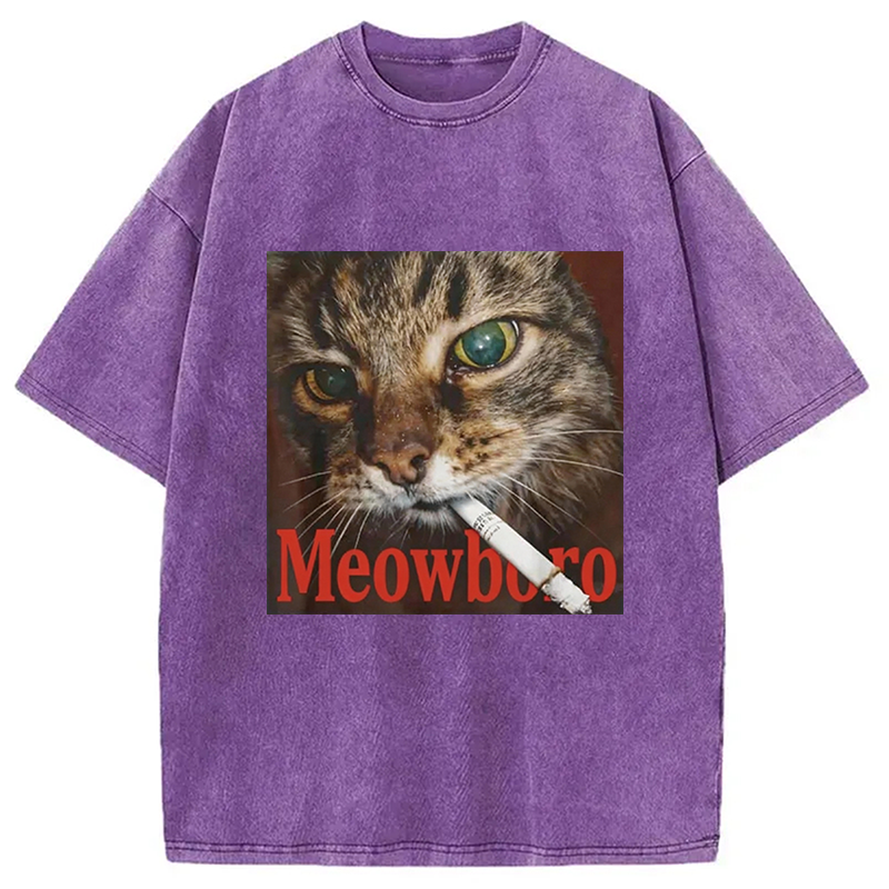 Modecanvas Funny Smoking Cat Meme Washed T-Shirt-modecanvas