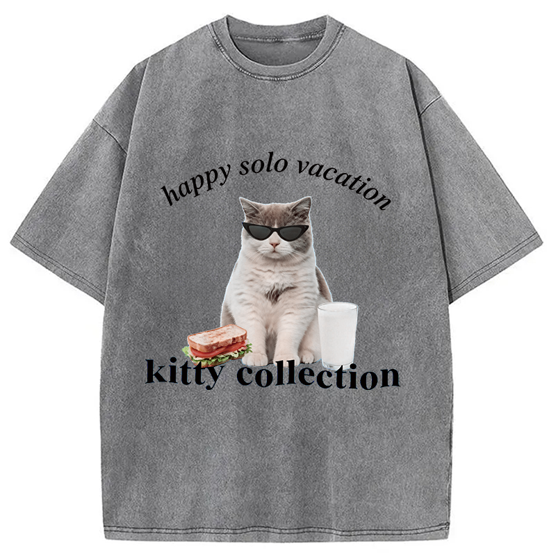 Modecanvas Happy Solo Vacation Kitty Collection DTG Printing Washed T-Shirt