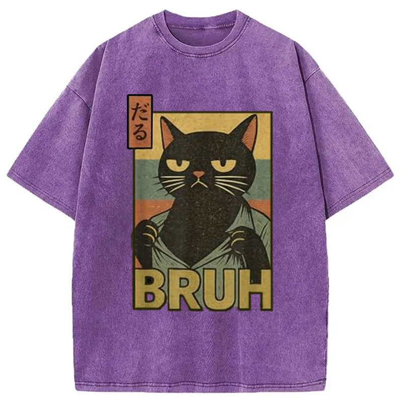 Modecanvas Funny Cat Bruh Washed T-Shirt