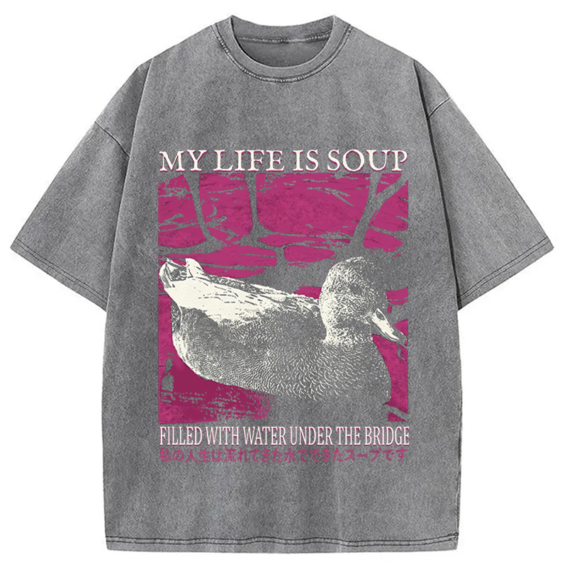 Modecanvas My Life is Soup Vintage DTG Printing Washed T-Shirt