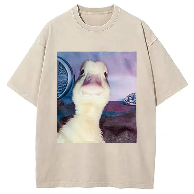 Modecanvas Duck Stare Funny Meme DTG Printing Washed T-Shirt