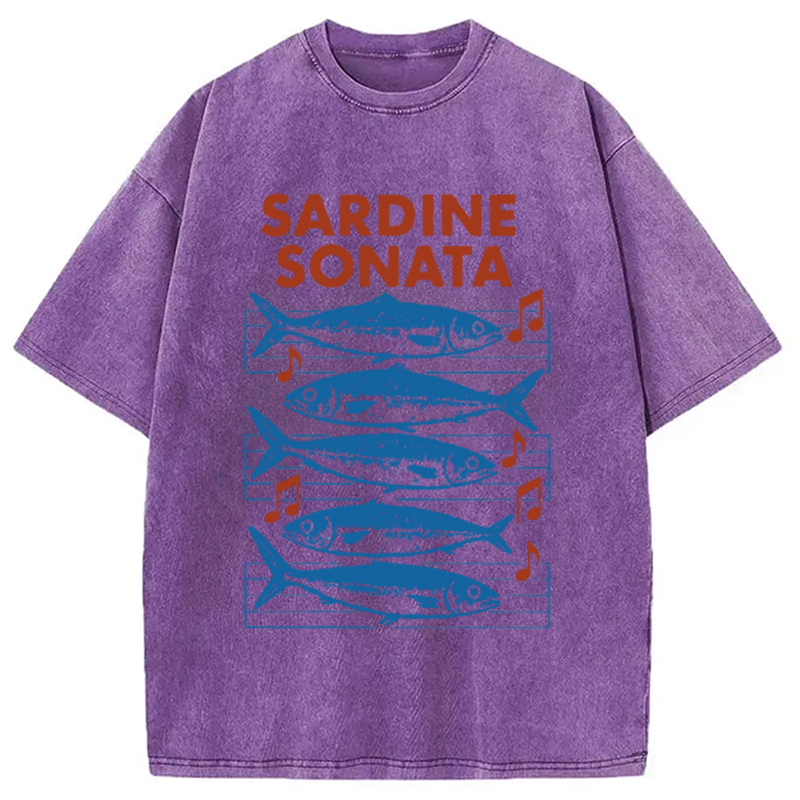 Modecanvas Sardines Sheet Music Washed T-Shirt