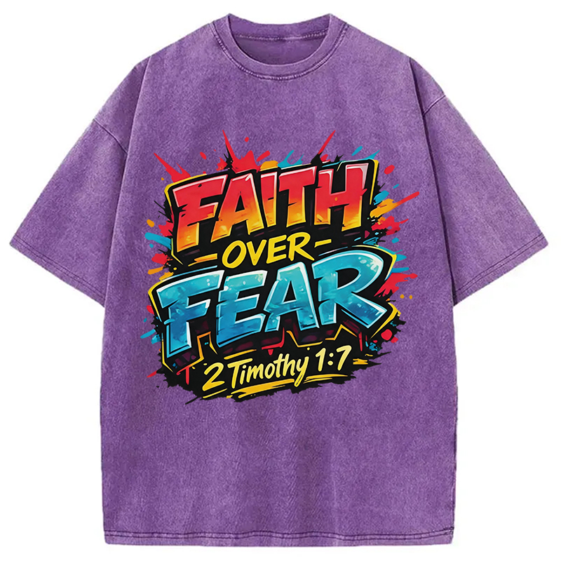 Modecanvas Faith Over Fear DTG Printing Washed T-Shirt