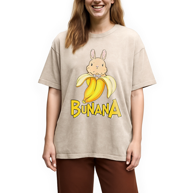 Modecanvas Funny Banana Bunny DTG Printing Washed T-Shirt