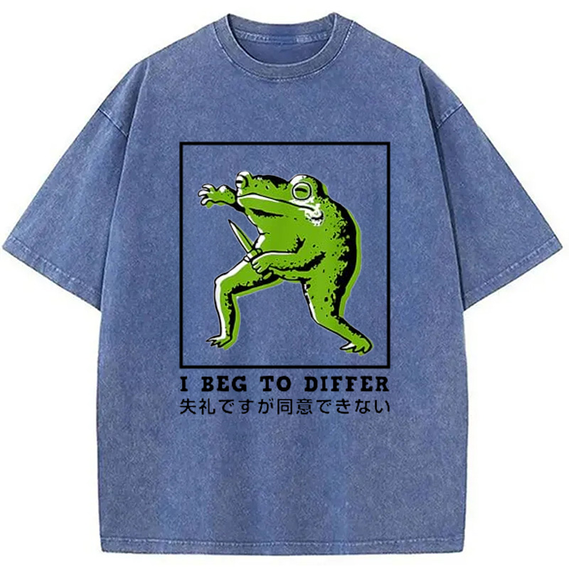 Modecanvas I Beg To Differ Frog Japanese Washed T-Shirt-modecanvas