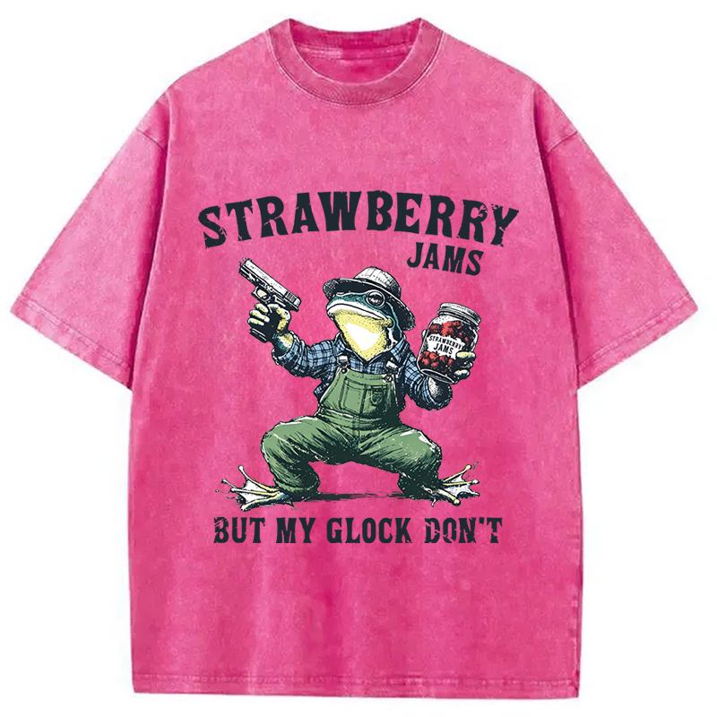 Modecanvas Funny Strawberry Frog Meme DTG Printing Washed T-Shirt