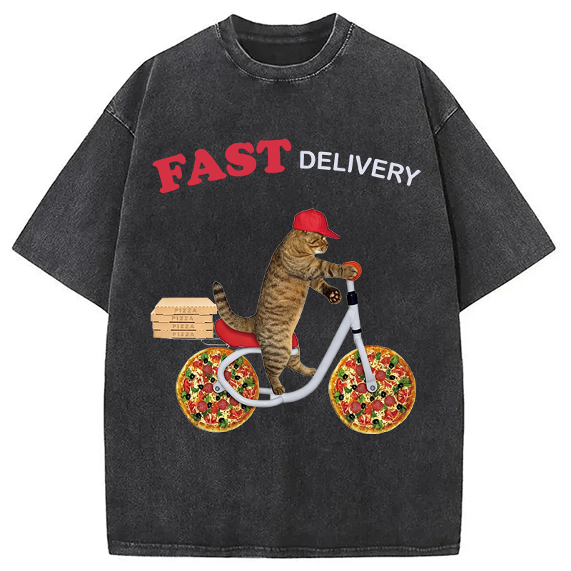 Modecanvas Fast Delivery Cat DTG Printing Washed T-Shirt