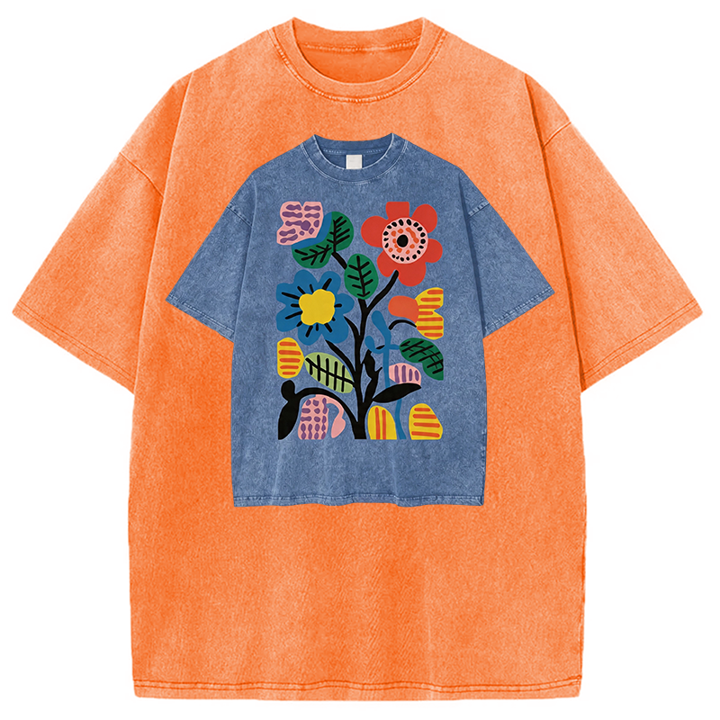 Modecanvas Floral Shirt Of DTG Printing Washed T-Shirt