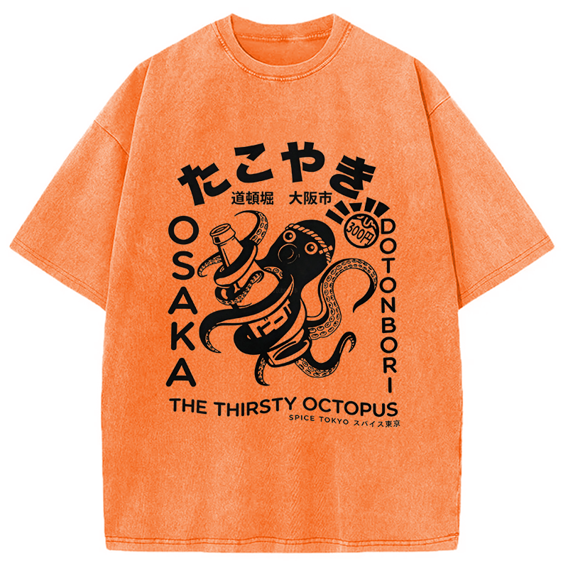 Modecanvas The Thirsty Octopus DTG Printing Washed T-Shirt