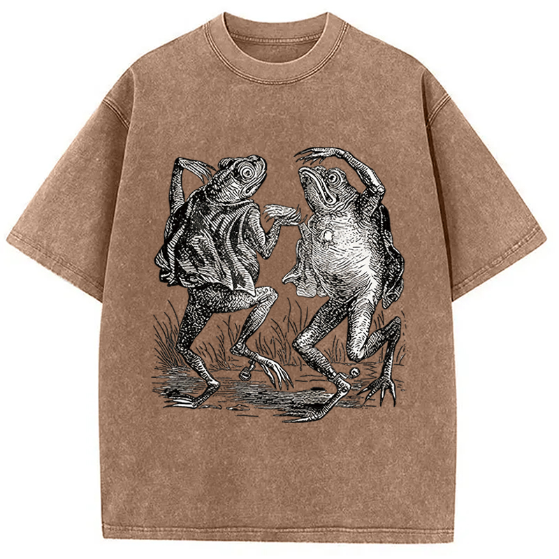 Modecanvas Dancing Frog Japanese DTG Printing Washed T-Shirt-modecanvas
