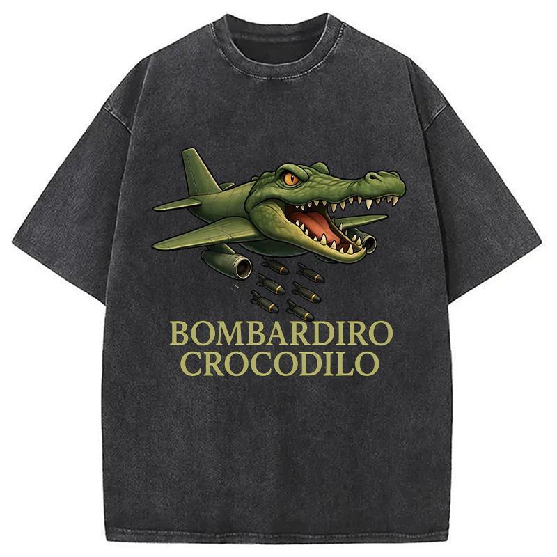 Modecanvas Bombardiro Crocodilo DTG Printing Washed T-Shirt-modecanvas