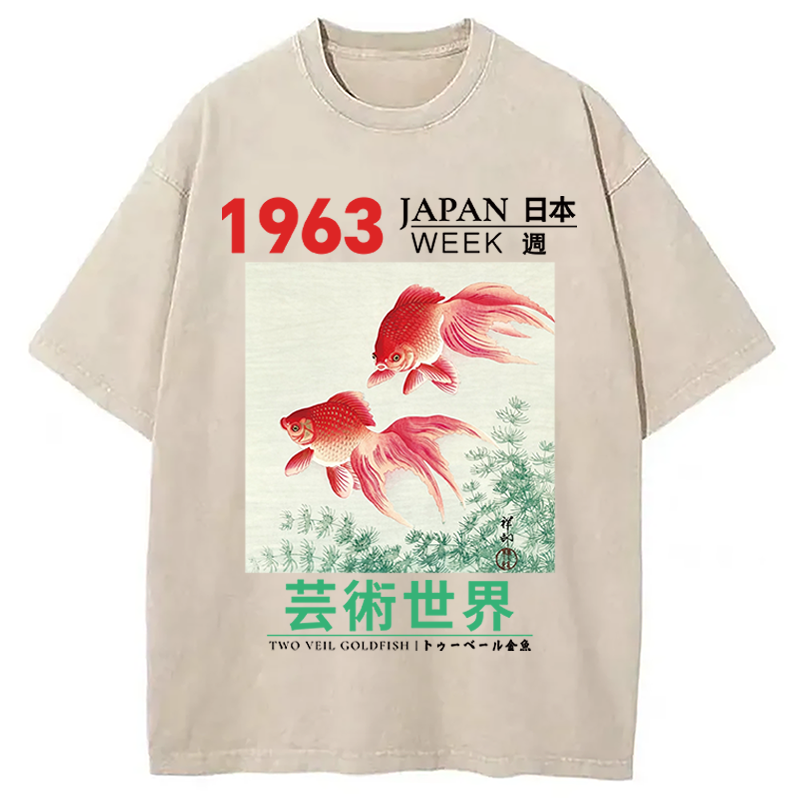 Modecanvas Two Veil Goldfish DTG Printing Washed T-Shirt