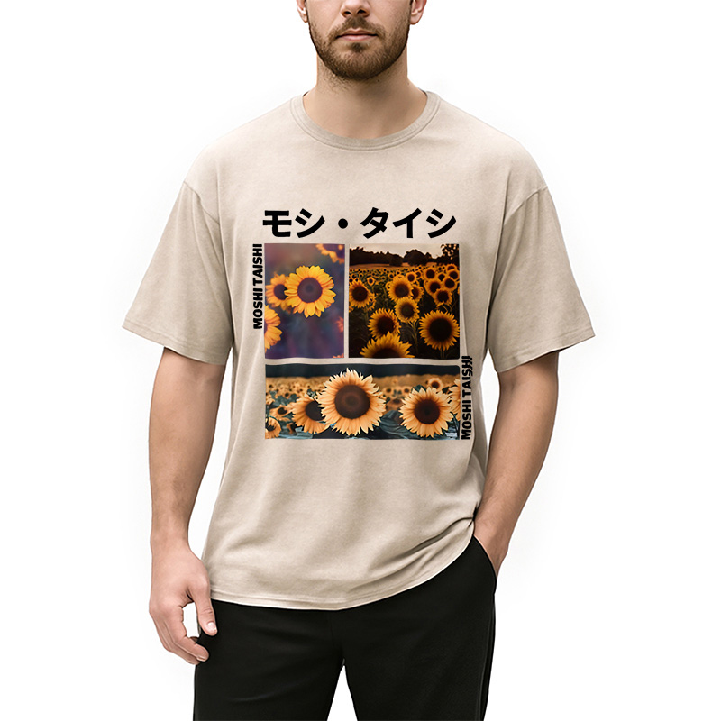 Modecanvas Sunflower Japanese Tokyo Washed T-Shirt