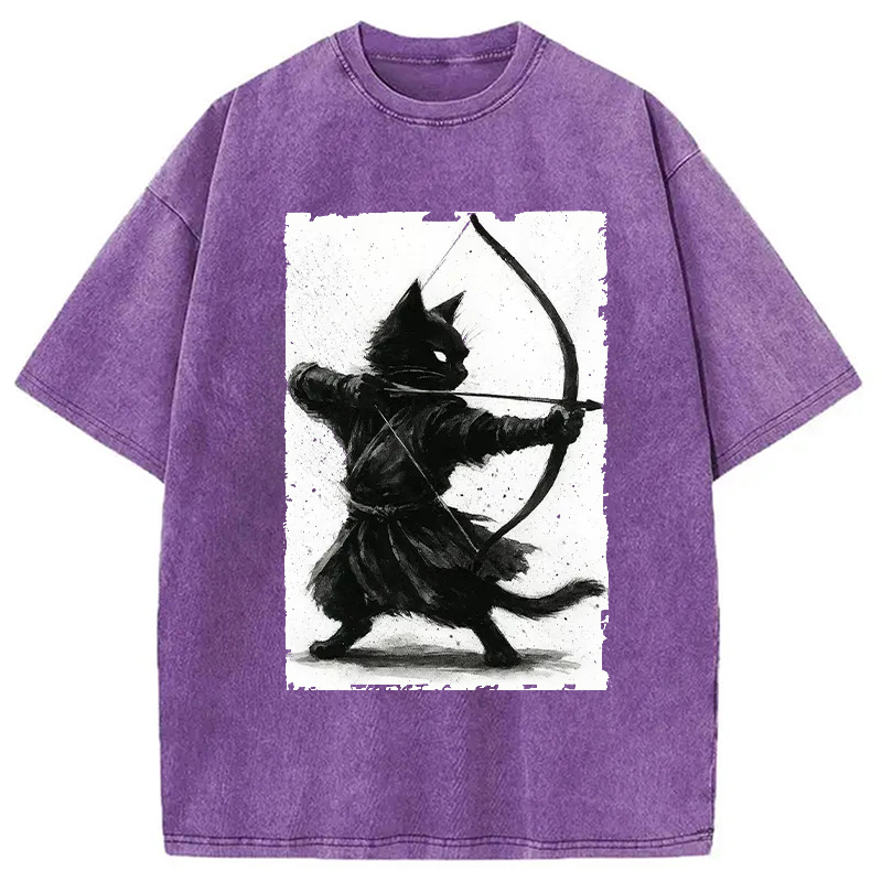 Modecanvas Retro Cat Archery Washed T-Shirt