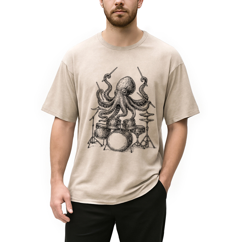 Modecanvas Octopus Drummer Washed T-Shirt