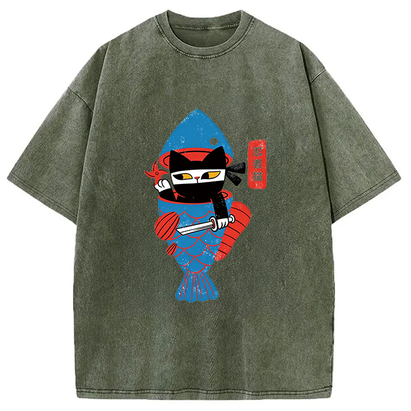 Modecanvas Neko Ninja DTG Printing Washed T-Shirt