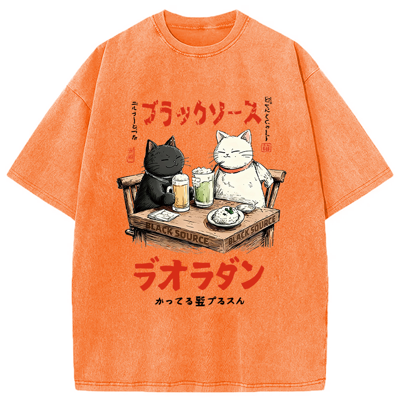 Modecanvas Funny Drinking Cat DTG Printing Washed T-Shirt