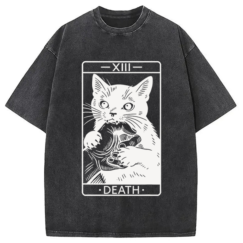 Modecanvas Black Cat Tarot Card DTG Printing Washed T-Shirt