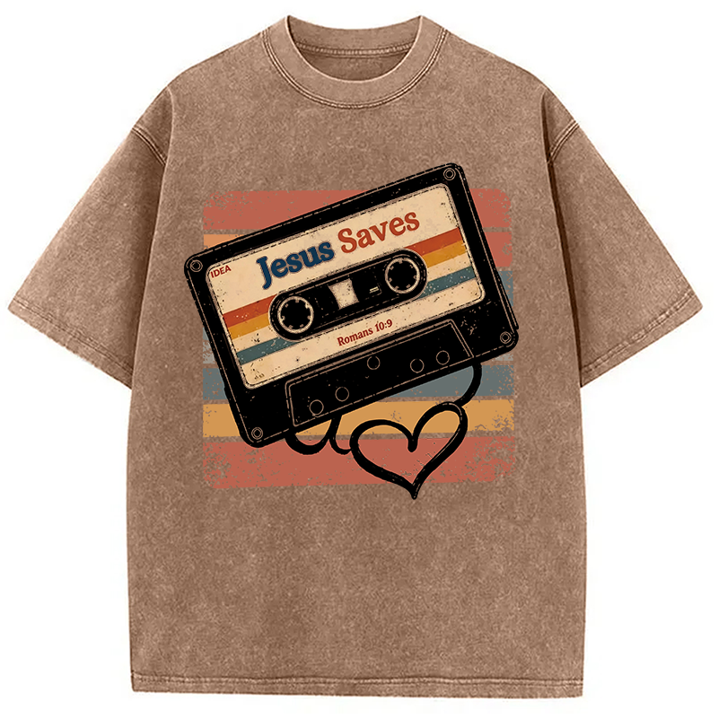 Modecanvas Jesus Saves DTG Printing Washed T-Shirt