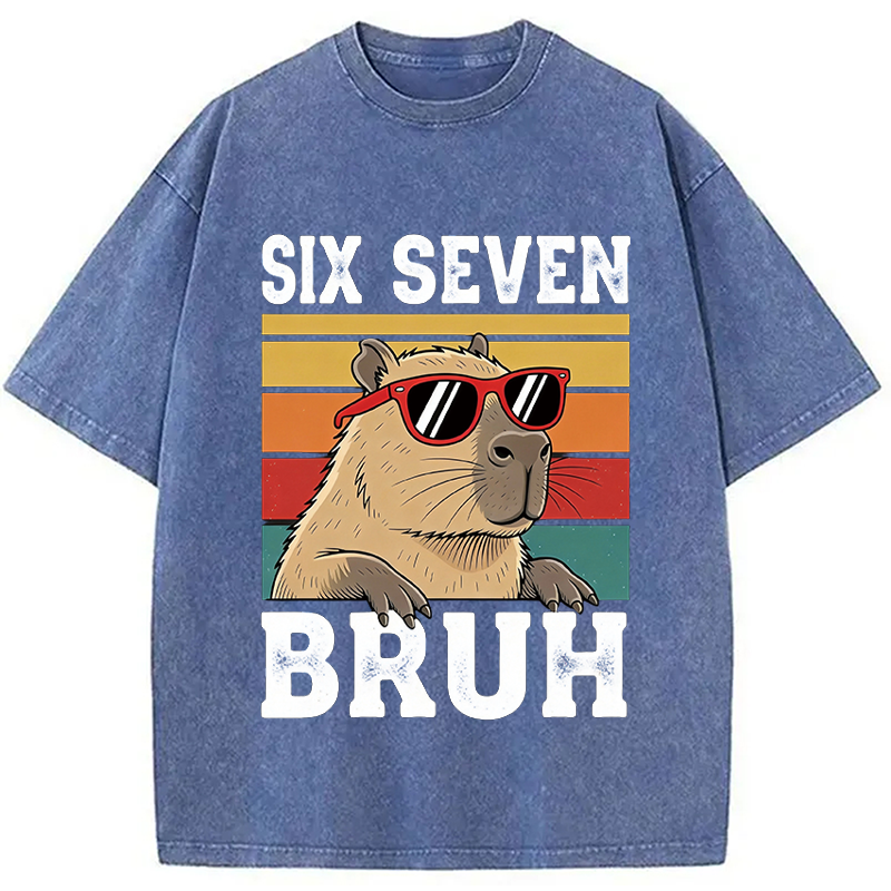 Modecanvas Funny Six Seven Capybara DTG Printing Washed T-Shirt