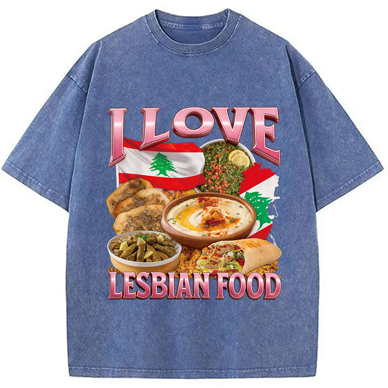 Modecanvas I Love Lesbian Food Funny Meme Washed T-Shirt