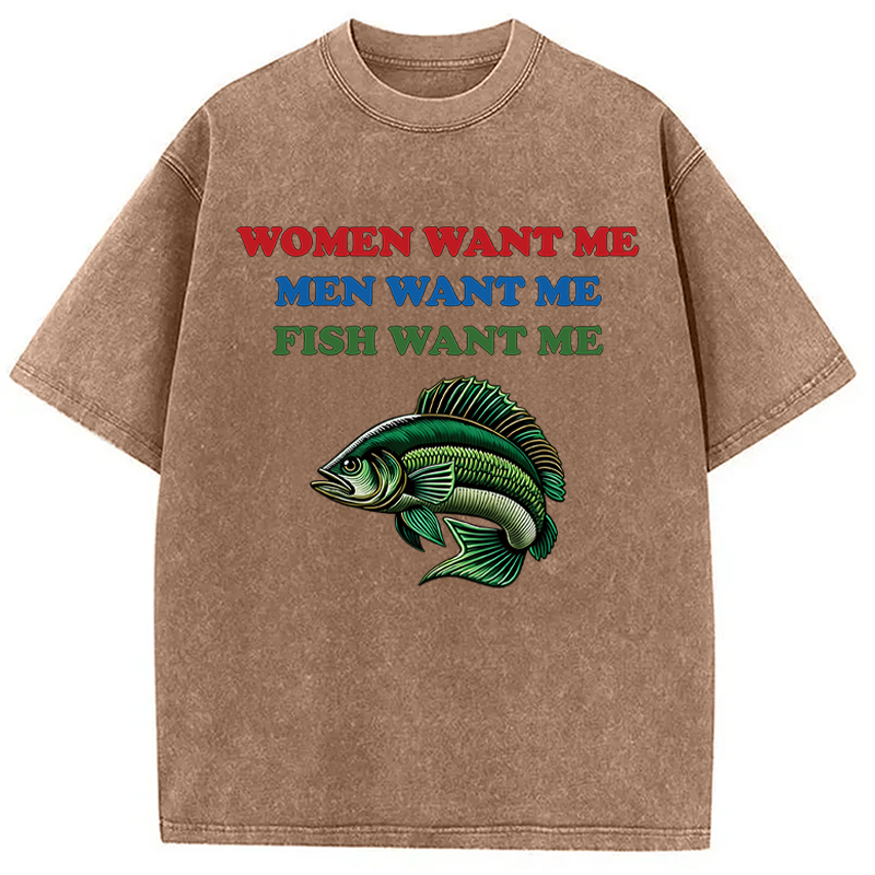 Modecanvas Fish Want Me DTG Printing Washed T-Shirt